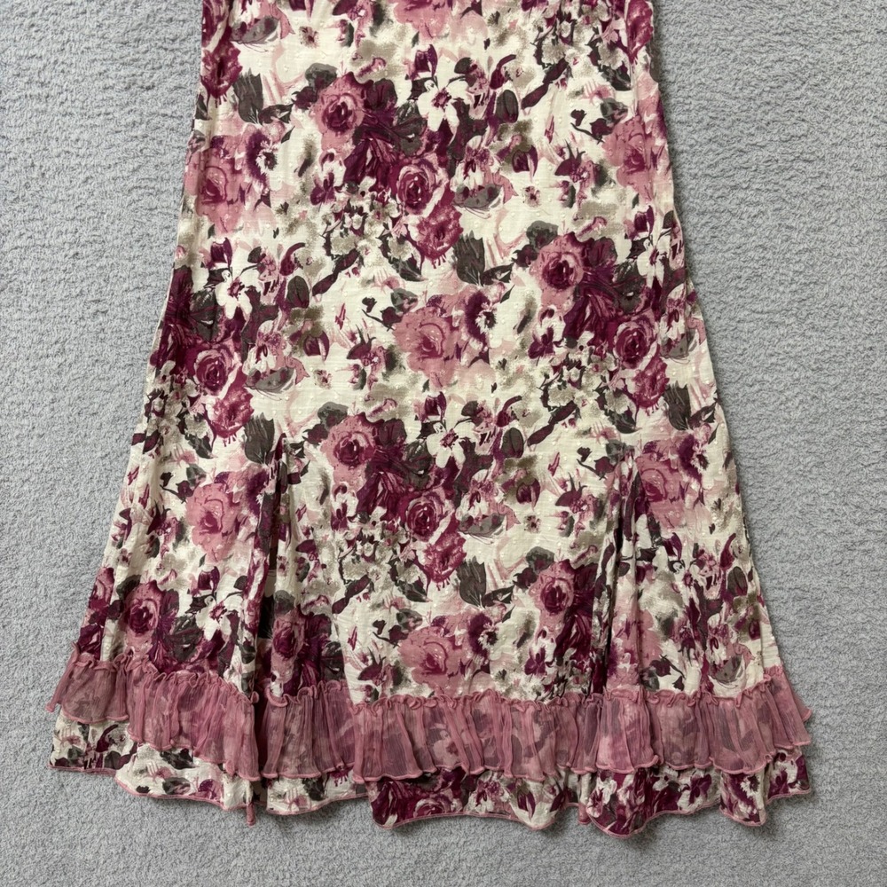 Fit & Flare Cotton Floral Midi Dress Ruffle Hem 12R Feminine Wedding Guest Party - Picture 4 of 12